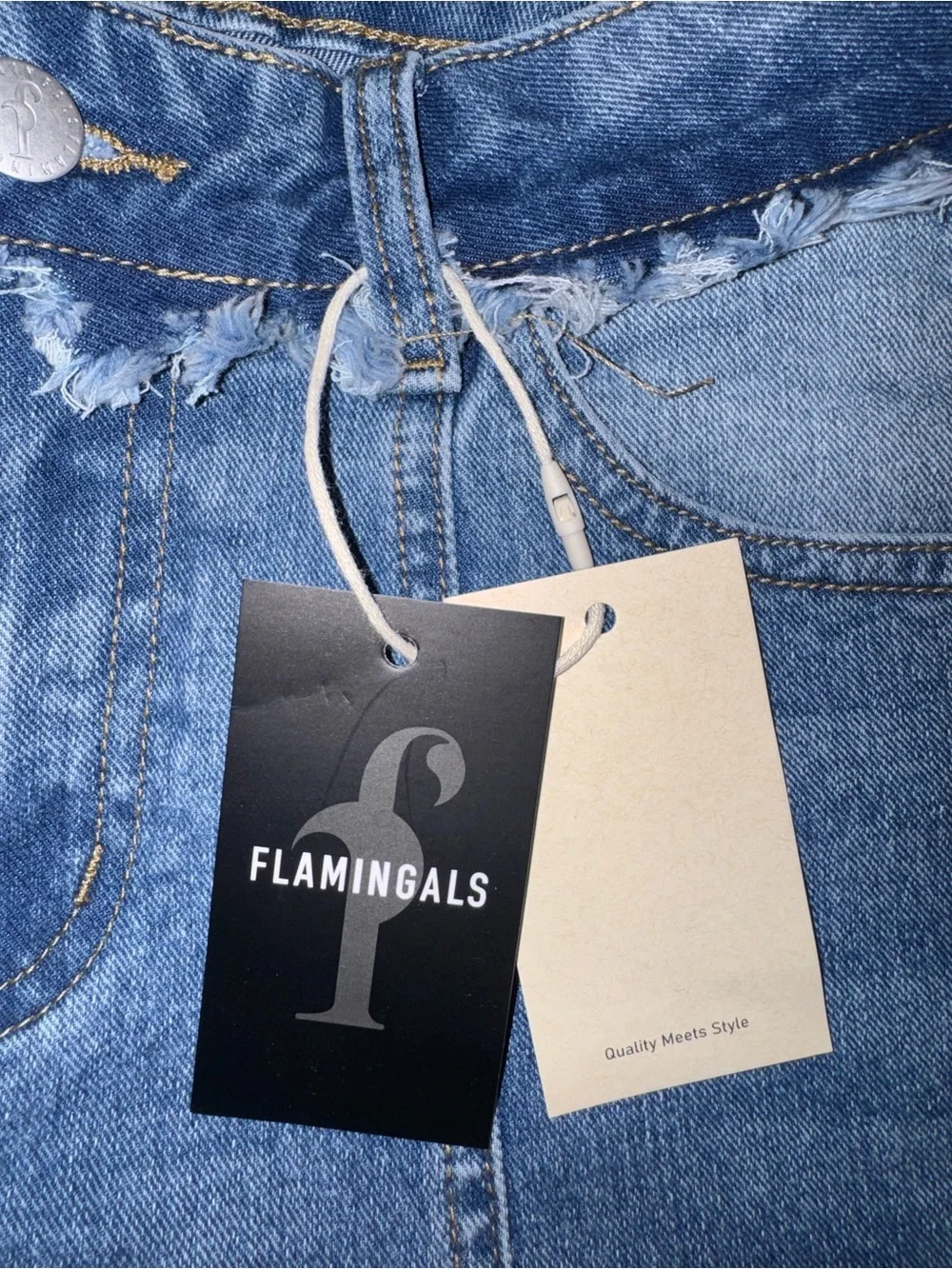 Flamingals Raw Frayed Waist Bermuda Denim Shorts NWT Size XS